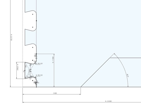 engineering drawing showing dimensions and angles of a dovetail joint